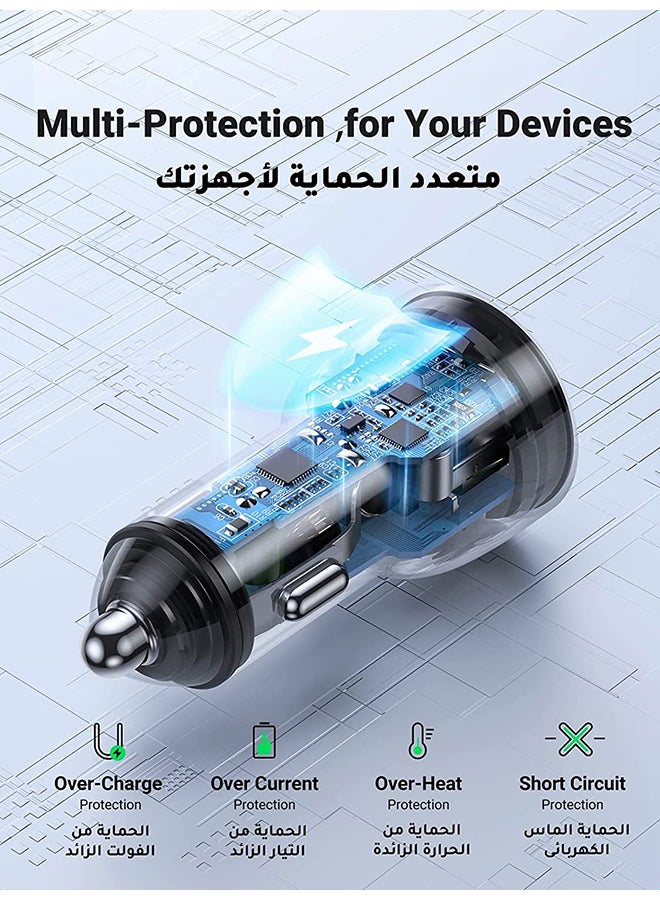 يو جرين محول شحن سريع للسيارة بقدرة 40 وات وتقنية PD مزود بمنفذي USB C متوافق مع أجهزة آي باد 9 وآي باد ميني وآي باد 6 الجديدة/ وآيفون 14/14 بلس/ 14 برو/ 14 برو ماكس/ وآيفون السلسلة 13 و12/ وىي باد إصدار 2021 وجالاكسي S20 وما إلى ذلك 40W - Image 5